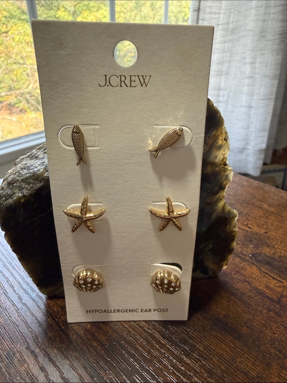 J. Crew Gold Sea Life Stud Earring Trio - Fish, Starfish & Shell